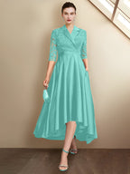 Sheath/Column V-Neck Tea-Length Mother of the Bride Dresses