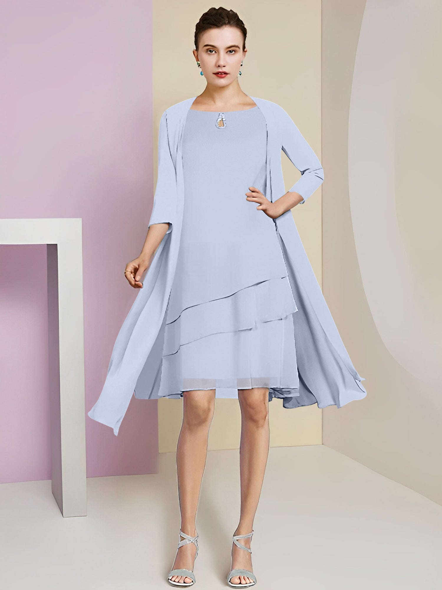 A-Line/Princess Jewel Neck Knee-Length Mother of the Bride Dresses