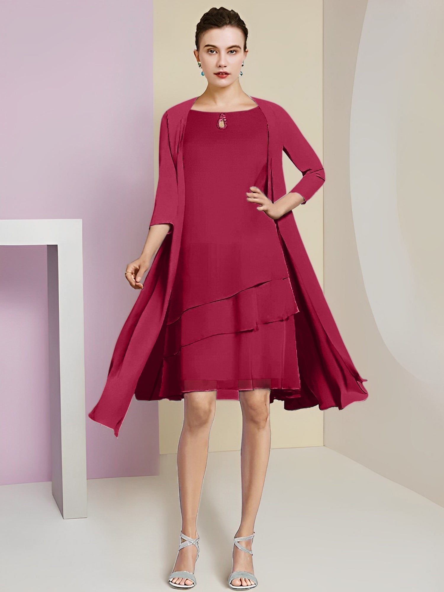 A-Line/Princess Jewel Neck Knee-Length Mother of the Bride Dresses