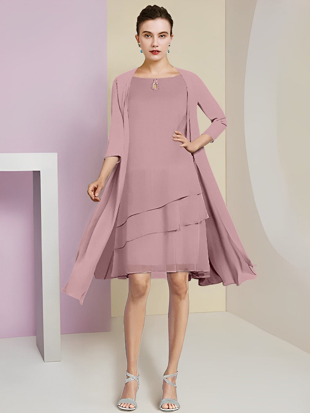 A-Line/Princess Jewel Neck Knee-Length Mother of the Bride Dresses