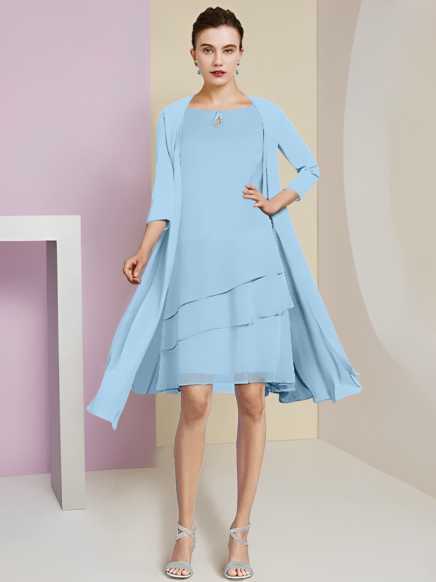 A-Line/Princess Jewel Neck Knee-Length Mother of the Bride Dresses