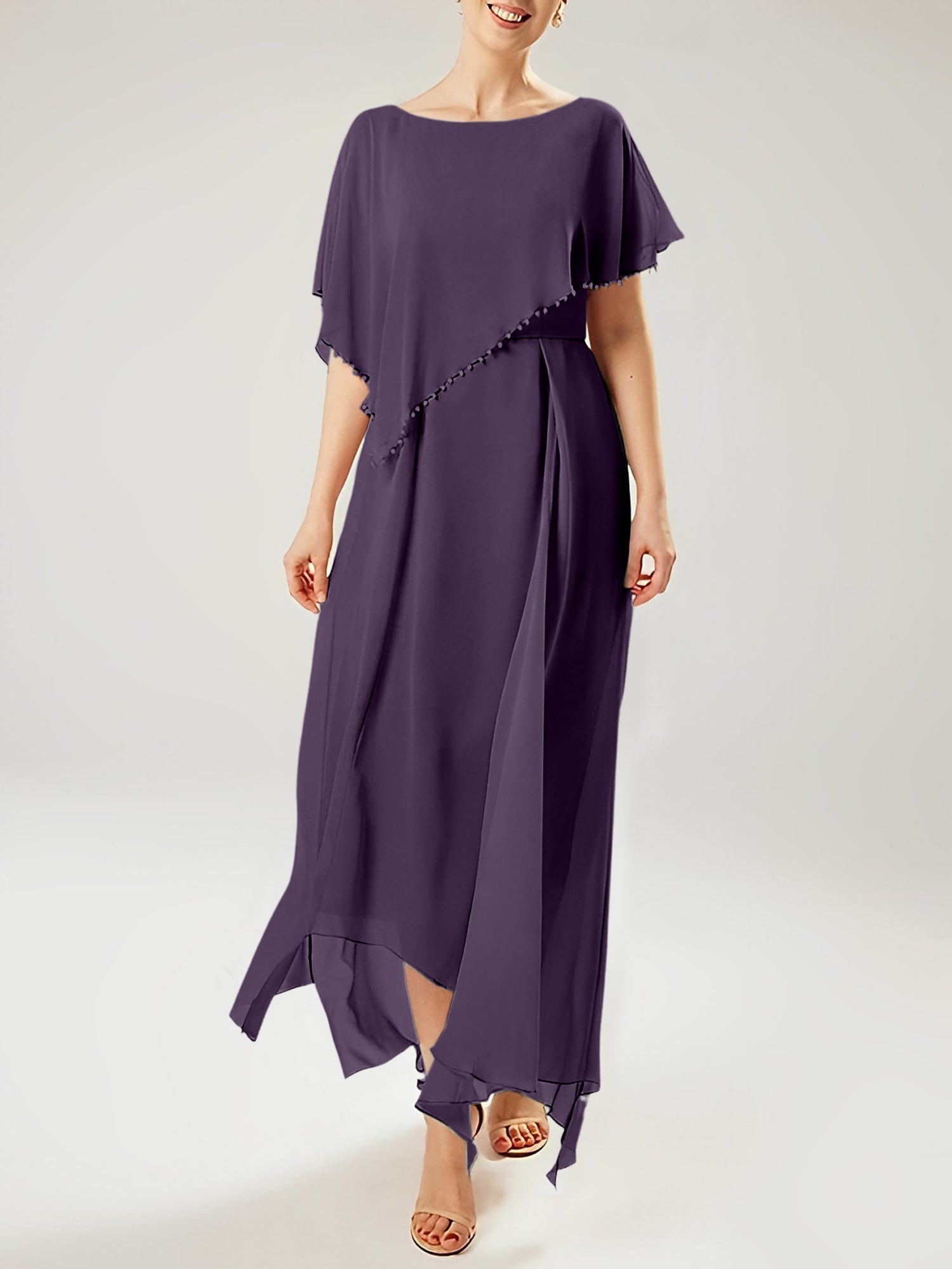 Sheath/Column Scoop Short Sleeves Mother of the Bride Dresses with Tassel