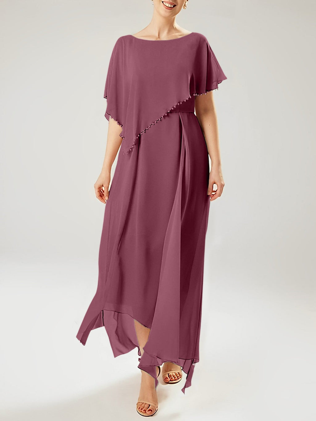Sheath/Column Scoop Short Sleeves Mother of the Bride Dresses with Tassel