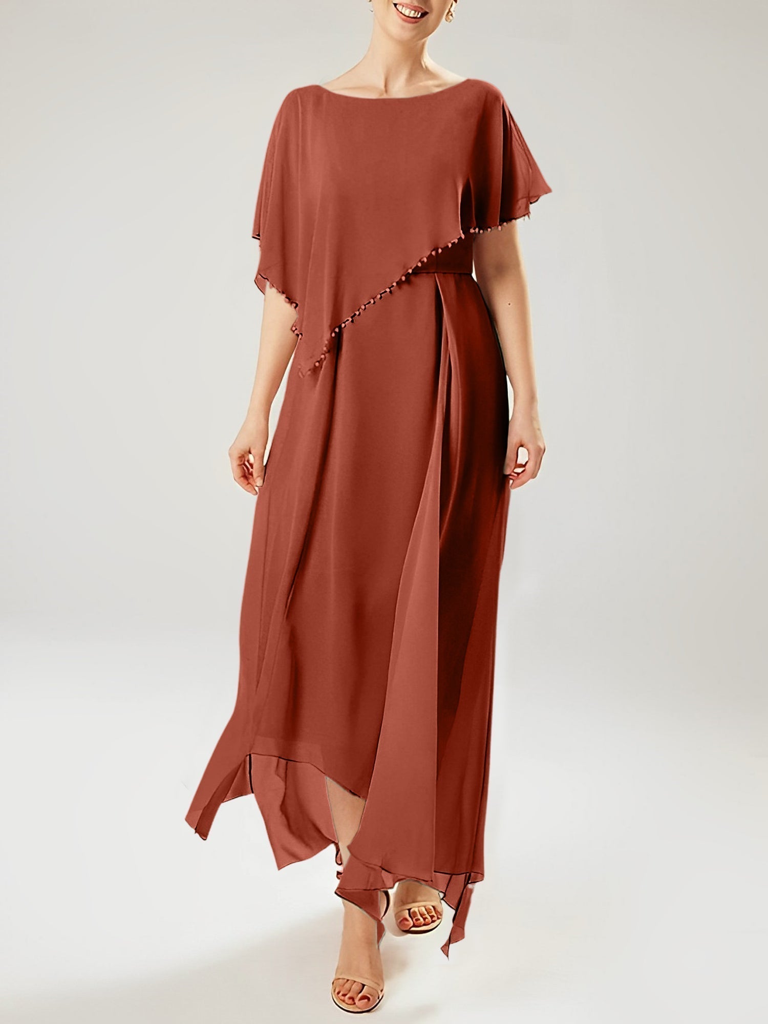 Sheath/Column Scoop Short Sleeves Mother of the Bride Dresses with Tassel
