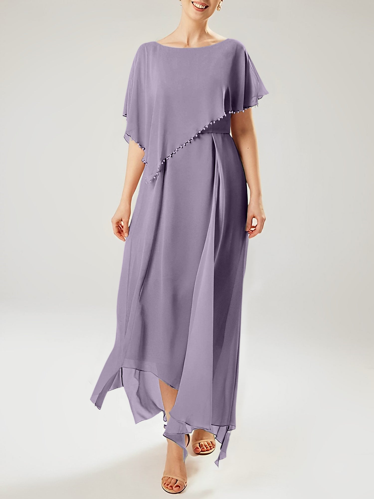 Sheath/Column Scoop Short Sleeves Mother of the Bride Dresses with Tassel