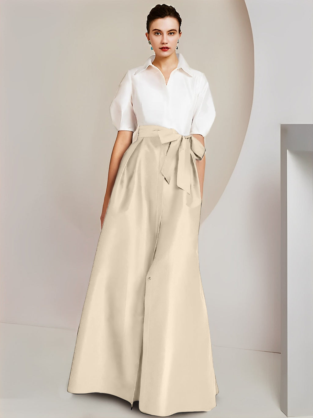 A-Line/Princess  Shirt Collar Short Sleeves 2 pieces Mother Of The Bride Dresses