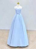 A-Line Sweetheart Neck Satin Ball Gown Long Prom Dress Formal Dress