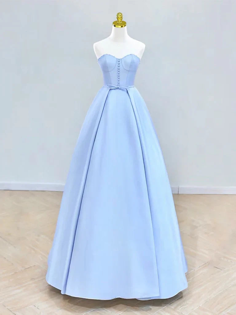 A-Line Sweetheart Neck Satin Ball Gown Long Prom Dress Formal Dress