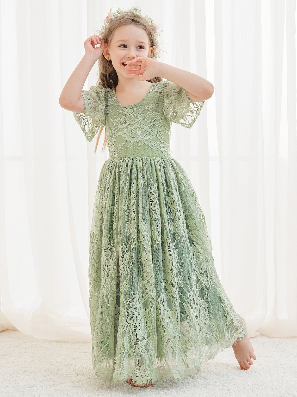 A-line Lace Tulle Ankle-length Green Dress (2003227593)