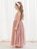 A-line Lace Ankle-length Ivory Boho Flower Girl Dress