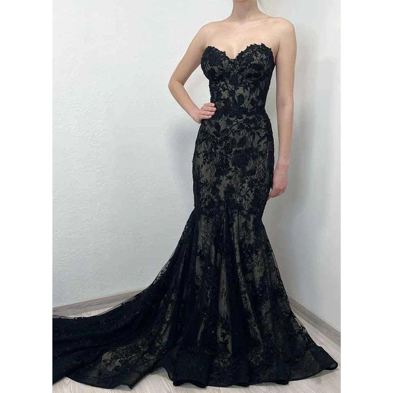 Sweetheart Romantic Lace Mermaid Black Formal Evening Dress