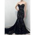 Sweetheart Romantic Lace Mermaid Black Formal Evening Dress