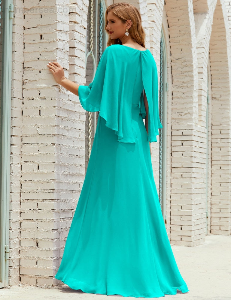 Sunnderly  Bridesmaid Dress Women Long Sleeve V-Neck Chiffon Formal Wedding Party Dress SY28018