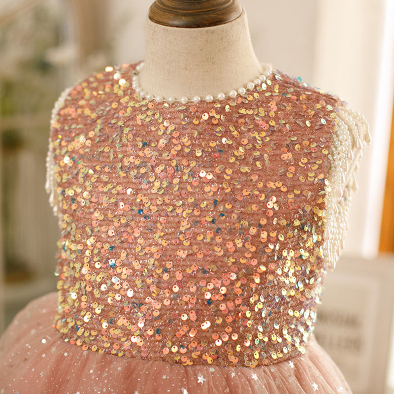 Toddler Ball Gowns Girl Cute Sequins Sleeveless Party Communion Princess Dress