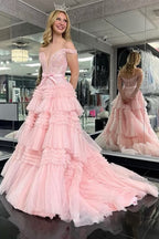 Princess A Line Off the Shoulder Lilac Long Prom Dress with Ruffles
