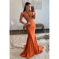 Sexy & Hot Mermaid V-Neck Draped and Fully Beaded Evening Party Prom Dress with Sweep Train