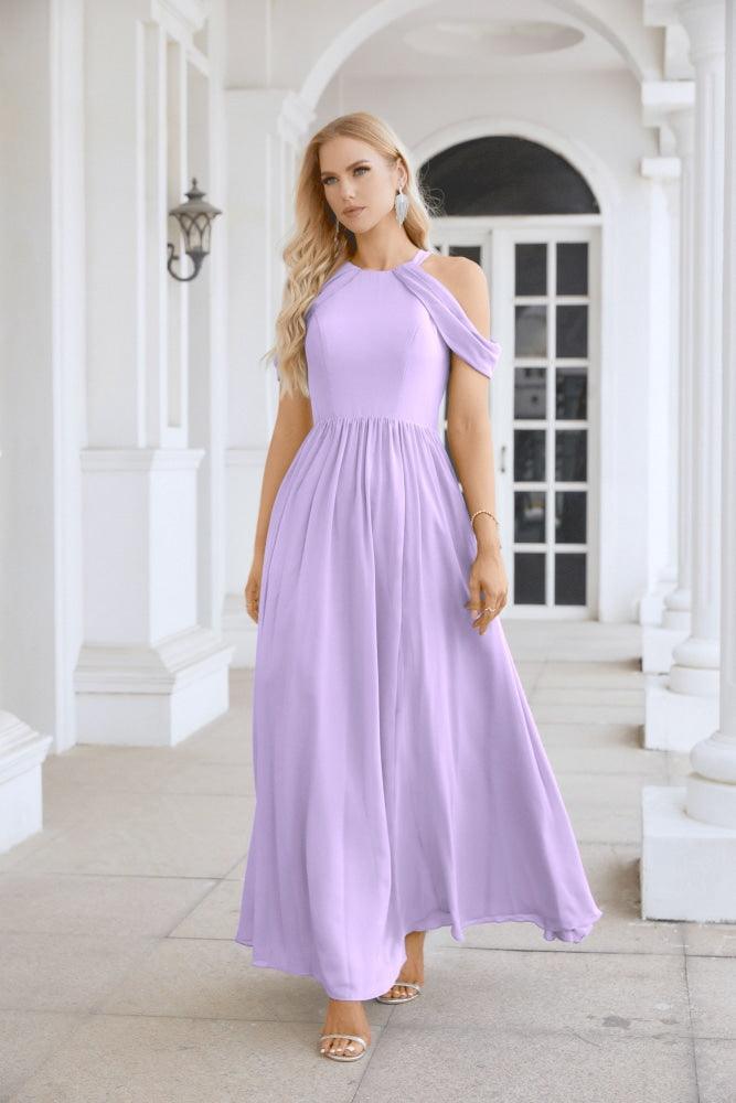 Ladies Chiffon Off Shoulder Swing Sleeve Front Slit Bridesmaid Evening Dress Wedding Party Evening Dress 28117
