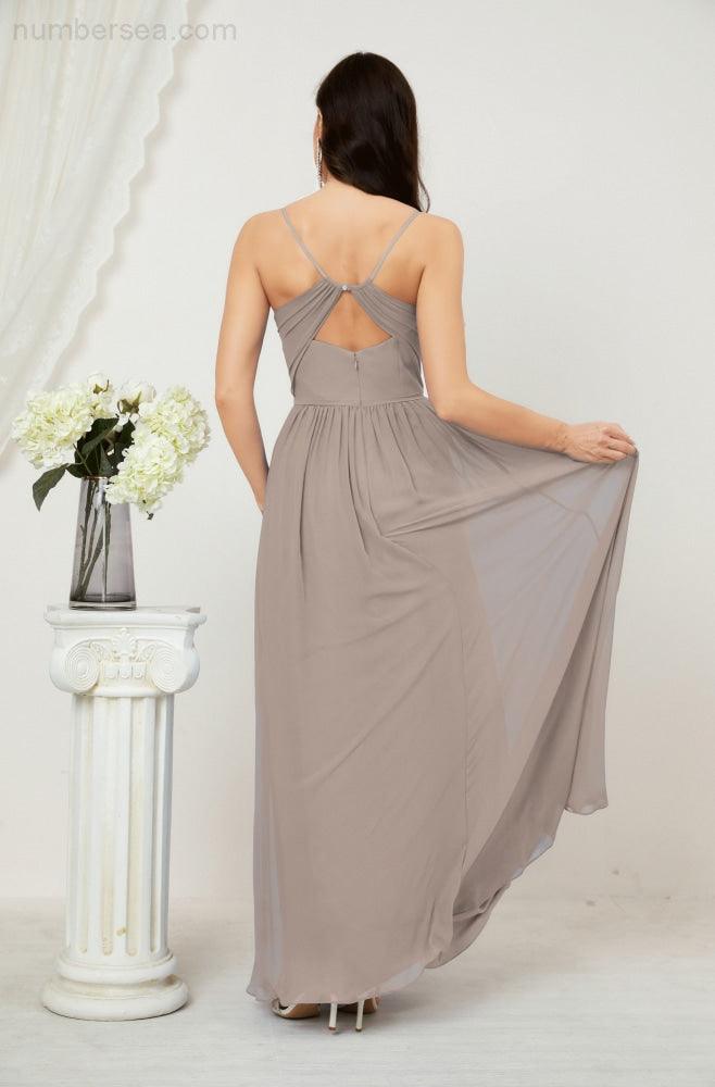Baoleely  Neck Bridesmaid Dresses Chiffon Long Spaghetti A-line Formal Prom Gown for Wedding Party Evening 2801