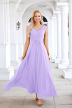 Ladies Chiffon V Neck Sleeveless Floor Length Bridesmaid Evening Dress Wedding Party Evening Dress 28126