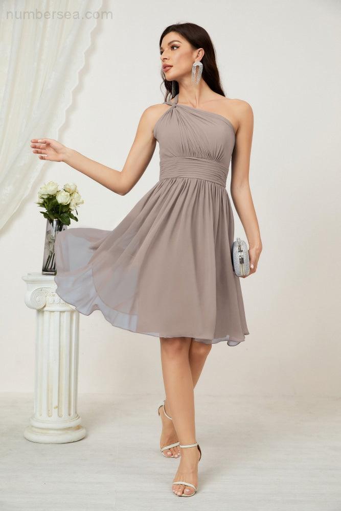 Baoleely Women Chiffon Short One Shoulder Bridesmaid Dress Formal Dresses for Party Homecoming 2804