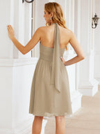 Baoleely Halter Chiffon Bridesmaid Dresses Short Sleeveless Formal Party Dress Open Back 28023