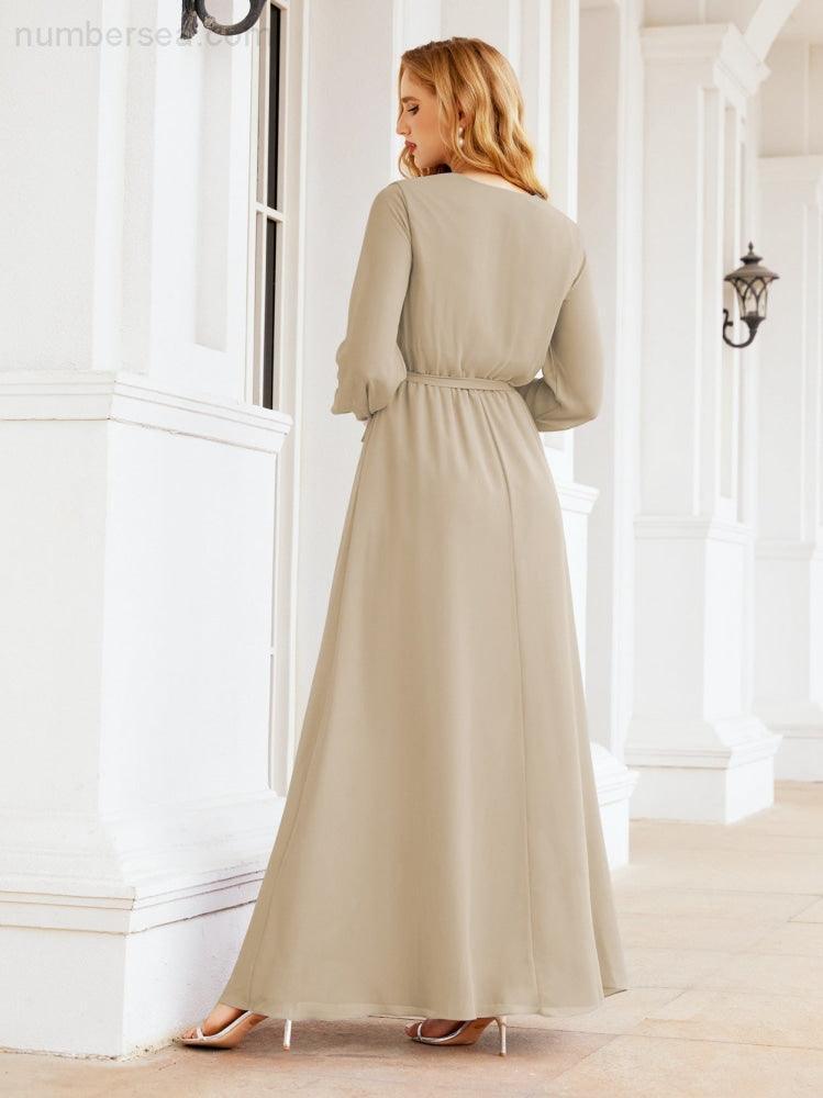 Numbersea Women's Chiffon Bridesmaid Dress A line Long Sleeves Formal Evening Prom Gown for Wedding Guest 28032