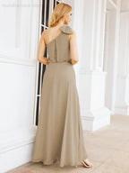 Numbersea Chiffon Ruffled One Shoulder Sleeveless Long Bride Dresses A-line Formal Evening Gown Side Split 28057