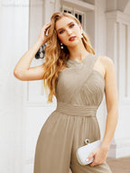 Numbersea Crisscross Neck Jumpsuit Formal Evening Dress Long Bridesmaid Dresses Bell-bottomed Pants 28033