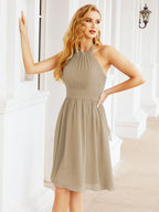 Baoleely Halter Chiffon Bridesmaid Dresses Short Sleeveless Formal Party Dress Open Back 28023