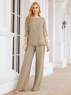Sunnderly Elegant 2 Piece Mother of The Bride Dress Plus Size Pant Suits Ruffle Layers Sliver Housecoat SY28064