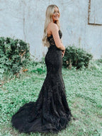 Mermaid Sweetheart Neck Lace Long Prom Dress With Appliques