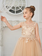 Ball-Gown/Princess Tulle Sweep Train Champagne Flower Girl Dress