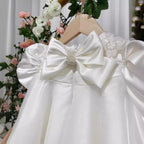 Baby Girl's White Bow One-year-old Birthday Princess Dress Toddler's  First Communion Dress