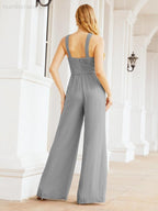 Numbersea Crisscross Neck Jumpsuit Formal Evening Dress Long Bridesmaid Dresses Bell-bottomed Pants 28033