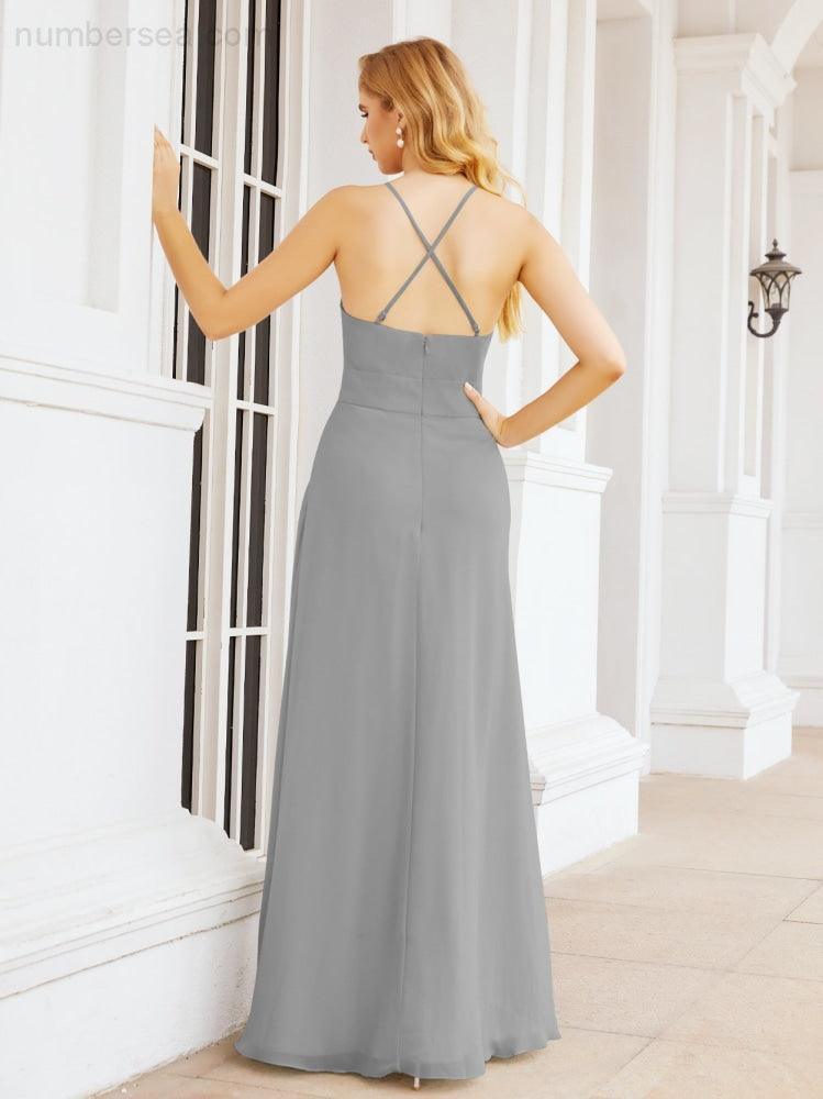 Numbersea Halter Bridesmaid Dresses with Pockets Sleeveless Formal Evening Party Prom Gowns  28055