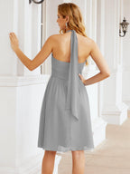 Baoleely Halter Chiffon Bridesmaid Dresses Short Sleeveless Formal Party Dress Open Back 28023