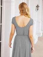 Numbersea V-Neck Bridesmaid Dresses Long Cap Sleeves Prom Evening Formal Gowns 28071