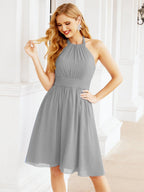 Baoleely Halter Chiffon Bridesmaid Dresses Short Sleeveless Formal Party Dress Open Back 28023