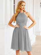 Baoleely Halter Chiffon Bridesmaid Dresses Short Sleeveless Formal Party Dress Open Back 28023
