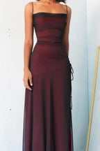 Sheath Spaghetti Straps Floor-length Long Prom Dress with Silt