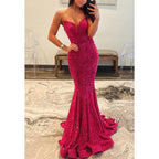 Sexy Fully Sequined V-neck Strapless Trumpet Party Prom Evening Dress