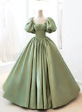 A-Line Princess Satin Puffy Sleeves Long Formal Dress Satin Prom Dress Party Dress