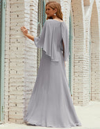Sunnderly  Bridesmaid Dress Women Long Sleeve V-Neck Chiffon Formal Wedding Party Dress SY28018