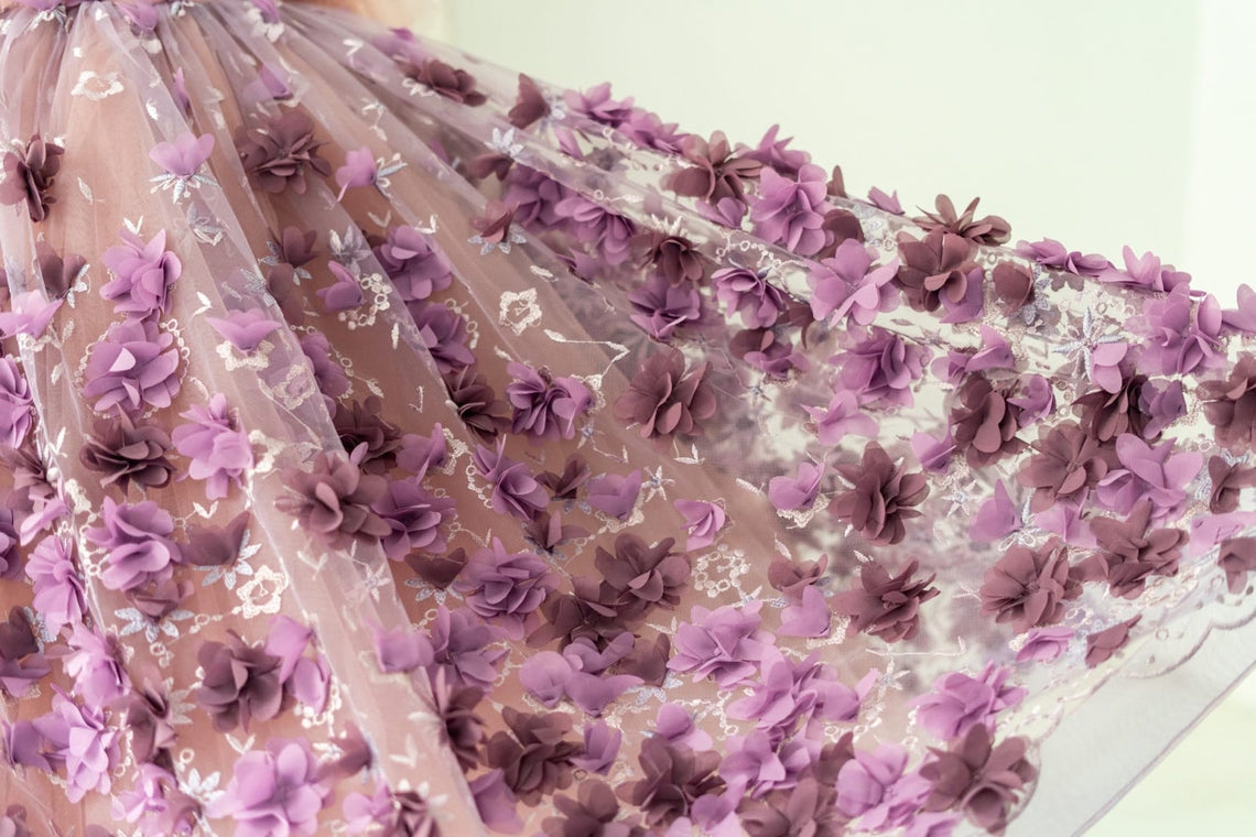 Ball-Gown/Princess 3D Flower Tulle Floor-length Dress