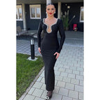 Elegant & Luxurious Rhinestone Long Sleeves V-neck Sheath Evening Prom Dress