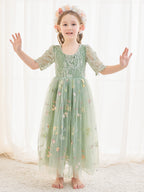 Sage Scoop Neck Cloth Surface and Tulle Flower Girl Dress (2003227581)