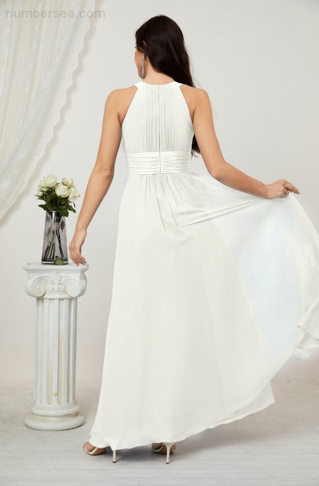 Baoleely Formal Party Gown Dress Chiffon Halter Long Sleeveless Bridesmaid Dresses 2802