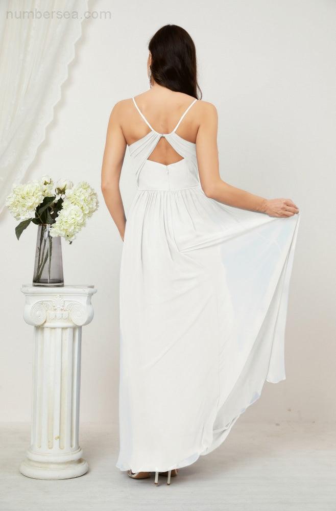 Baoleely  Neck Bridesmaid Dresses Chiffon Long Spaghetti A-line Formal Prom Gown for Wedding Party Evening 2801