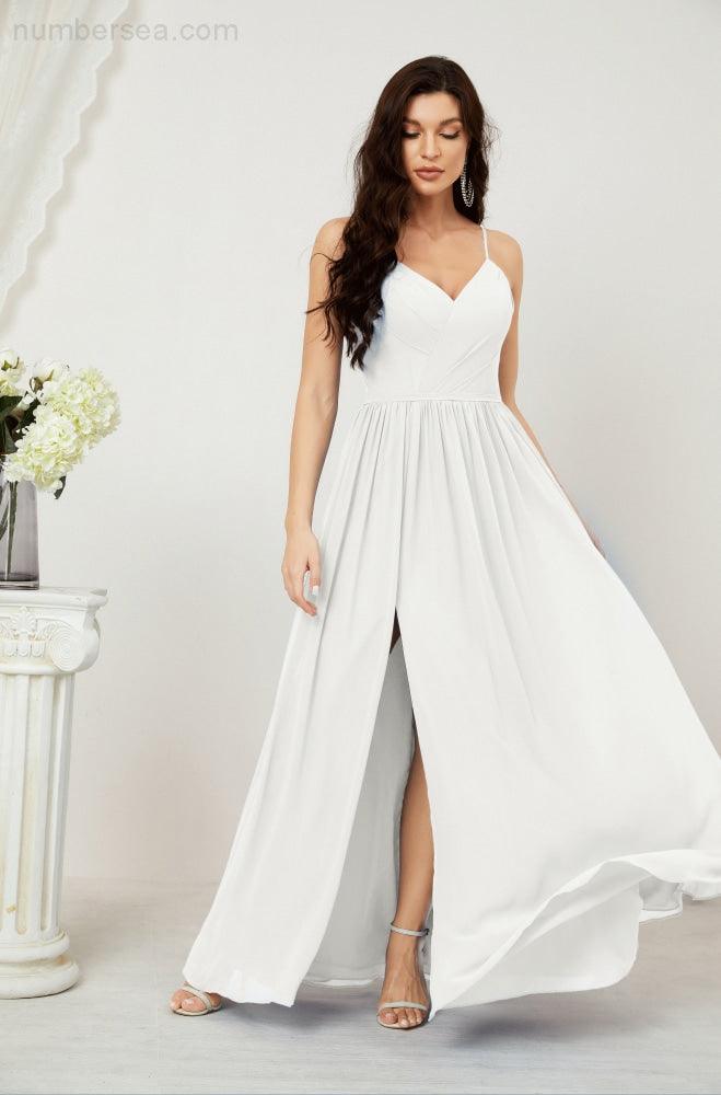 Baoleely  Neck Bridesmaid Dresses Chiffon Long Spaghetti A-line Formal Prom Gown for Wedding Party Evening 2801