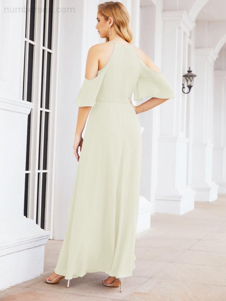 Numbersea Cold Shoulder Bridesmaid Dresses A-Line Long Formal Evening Gowns 28074